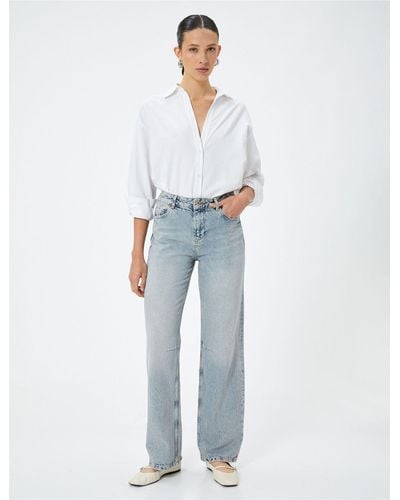 Koton Nora longer straight jeans – lange jeans mit geradem bein und taschen - Blau