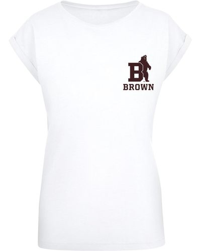 Merchcode Ladies brown university bear initial t-shirt - Weiß