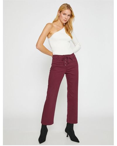 Koton Crop jeans mit spanischem bein – mit bindedetail - Rot