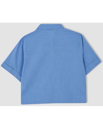 Defacto Kurzärmliges crop-shirt aus 100 % baumwolle y9511az22sm - Blau