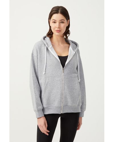 LOS OJOS Sweatshirt in melange- mit kapuze, übergroß, gerippt, mit reißverschluss - Grau