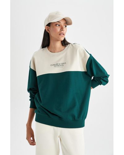Defacto Dünnes relax-fit-sweatshirt mit rundhalsausschnitt - Grün