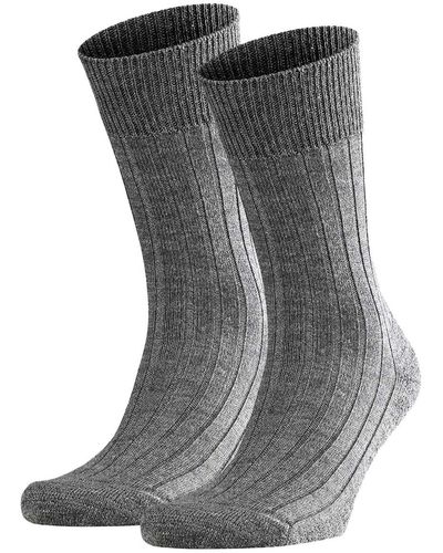 FALKE Socken 2er pack teppich im schuh, merinowolle, unifarben - Schwarz