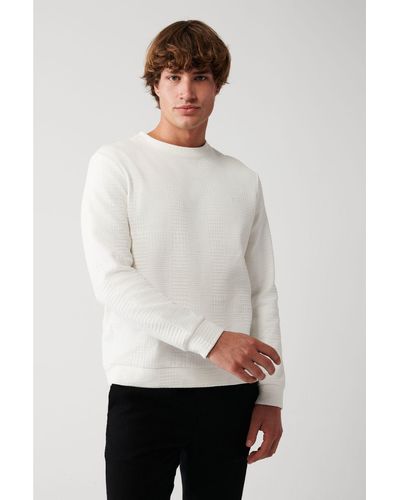 AVVA Farbenes sweatshirt aus baumwoll-jacquard mit rundhalsausschnitt und normaler passform a31y1264 - Weiß