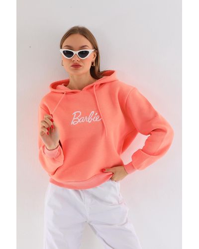 BİKELİFE Bikelife übergroßes sweatshirt aus dicker baumwolle mit kapuze und barbie-aufdruck - Pink