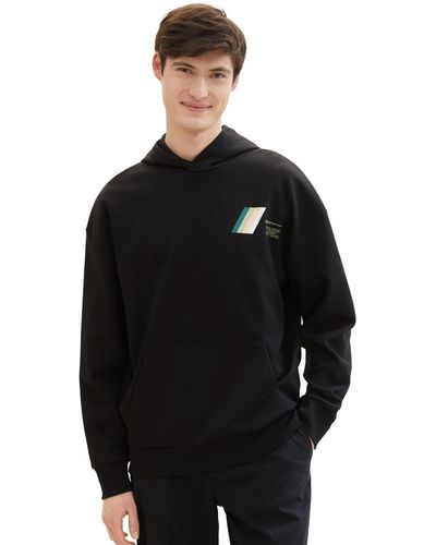 Tom Tailor Entspannter hoodie mit print - Schwarz