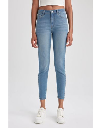 Defacto Rebeca skinny fit jeanshose mit normaler taille und schmalem bein, knöchellang, a5142ax23au - Blau