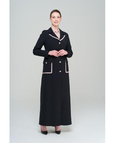 Olcay Mantel mit kragen, tasche, schulterklappen und garni-details, gefüttert, , - Schwarz