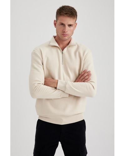 Defacto Comfort fit-sweatshirt mit stehkragen und reißverschluss x7405az23au - Natur