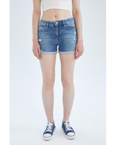 Defacto Wanna zerrissene, detaillierte, gefaltete bein-jeans-minishorts - Blau