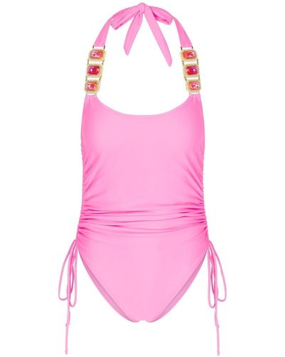 Moda Minx Badeanzug boujee mit seitlicher rüsche - Pink