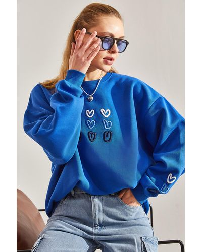 Bianco Lucci Sweatshirt mit dreifädigem raised heart-print - Blau