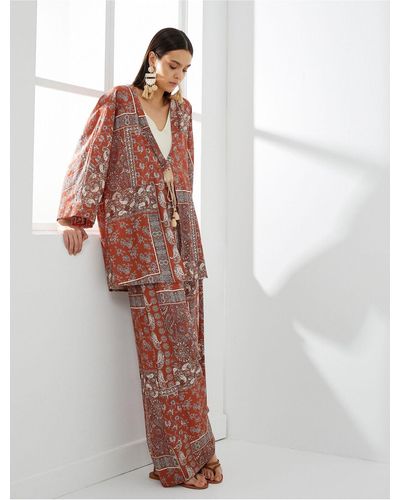 Koton Kimono aus viskose mit ethnischem muster und krawattendetail - Braun