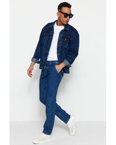 Trendyol Indigofarbene straight-fit-jeans - Blau