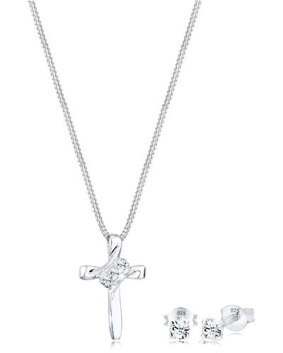 Elli Jewelry Schmuckset religion kreuz kristalle 925 silber - Weiß