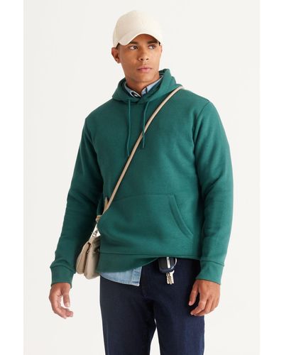 AC&Co / Altınyıldız Classics Dunkeles standard-fit-sweatshirt aus 3-fädiger baumwolle mit kapuze und innenfleece - Grün