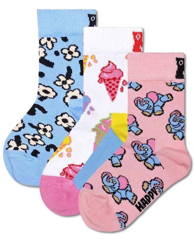 Happy Socks Kinder socken unisex, 3er pack geschenkbox, bio-baumwolle, farbmix - 33-35 - Weiß