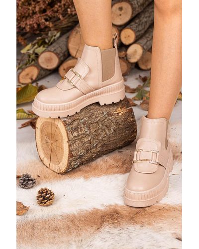 armonika Stiefel mit schnallen vorne und elastischen seiten - Braun