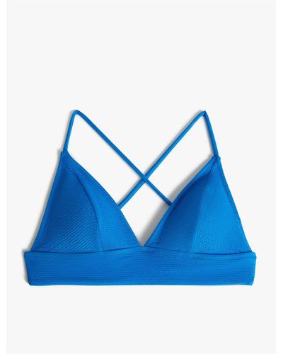 Koton Triangel-bikinioberteil mit strukturierten, überkreuzten trägern - Blau