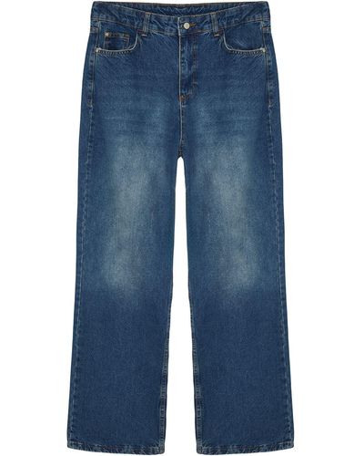 Trendyol E jeanshose mit hoher taille und weitem bein - Blau