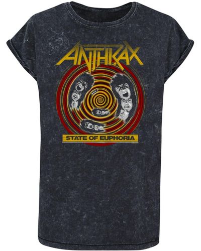 Merchcode Ladies anthrax state of euphoria acid washed t-shirt - Blau
