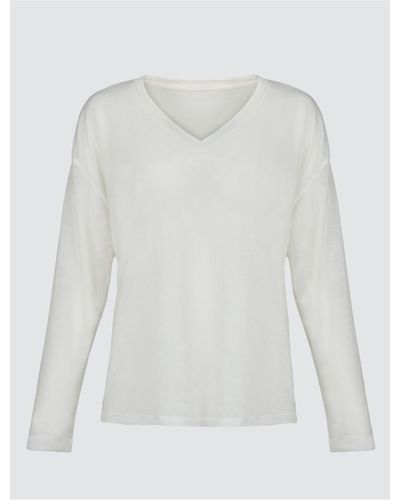 Jimmy Key Farbene, langärmlige basic-bluse mit v-ausschnitt - Weiß