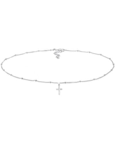 Elli Jewelry Halskette basic choker kugelkette kreuz glaube 925 silber - Mehrfarbig
