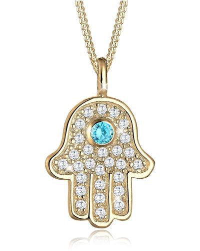 Elli Jewelry Halskette hamsa hand zirkonia 925 sterling silber - Mettallic