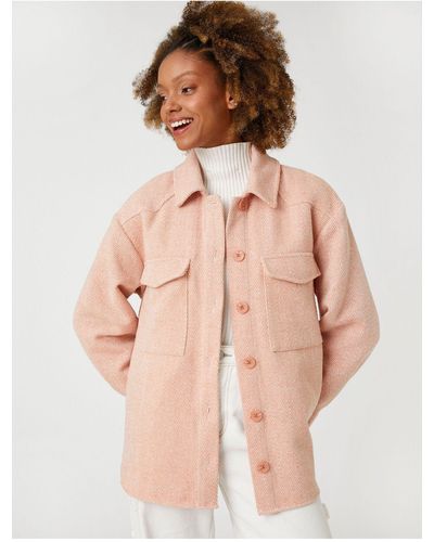 Koton Übergroße jacke, hemdkragen, lange ärmel, tasche, detailliert - Pink