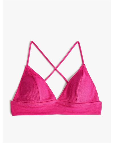Koton Strukturiertes triangel-bikinioberteil – überkreuzte träger - Pink