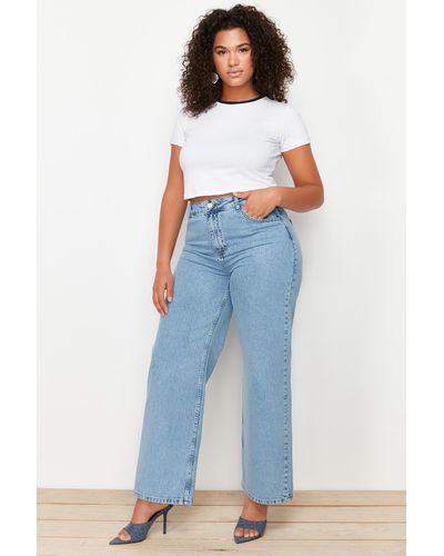 Trendyol Helle, weit geschnittene jeans mit hoher taille tbsss24cj00028 - Blau