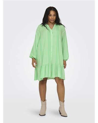Only Carmakoma Kleid normal geschnitten v-ausschnitt elastisches bündchen voluminöser armschnitt kurzes kleid - Grün