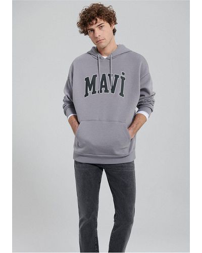 Mavi Es kapuzensweatshirt mit logo-aufdruck067149-83747 - Grau