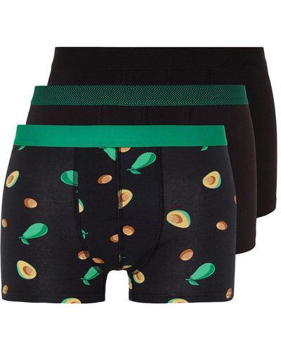 Trendyol Er 3-teiliger gerader baumwoll-boxershorts mit avocado-muster - Grün