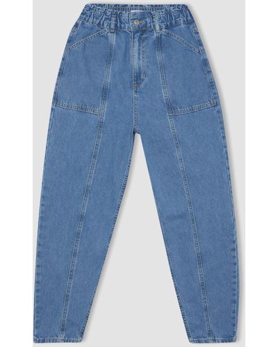 Defacto Paperbag fit jeanshose mit hoher stretch-taille und leichtem, geradem bein, knöchellänge b3305ax23cw - Blau