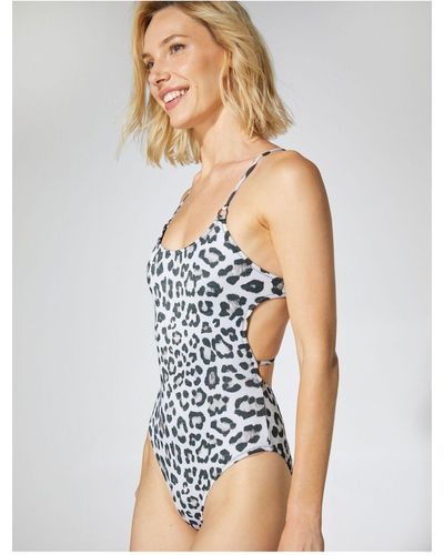 Koton Badeanzug mit leopardenmuster, dünnen trägern und bindedetail - Weiß