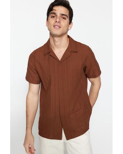 Trendyol Es regular-fit-hemd in leinenoptik - Braun