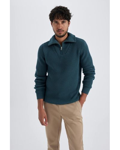 Defacto Pullover mit standard-passform und stehkragen - Blau