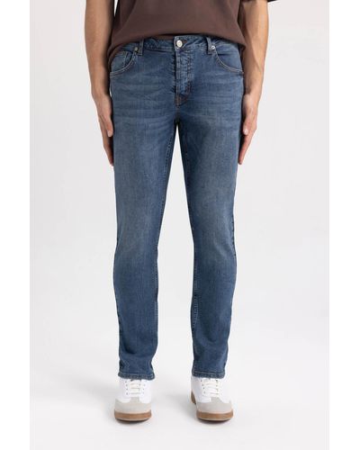 Defacto Carlo skinny fit extra skinny fit jeanshose mit normaler taille und extra schmalem bein c1814ax24sp - Blau