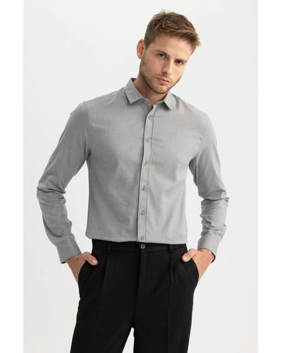 Defacto Slim-fit-langarmshirt - Grau