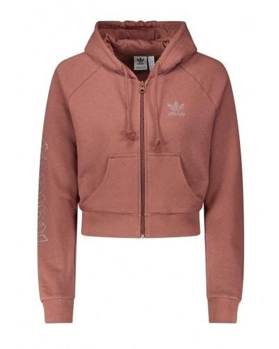 adidas Luxe Cropped Track Top Hoodie - Brown