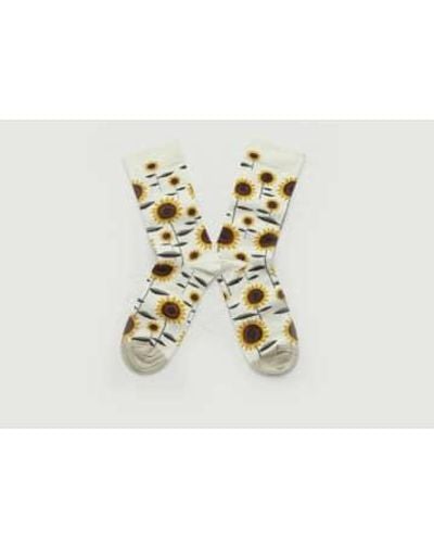 Bonne Maison Calcetines color crema con estampado girasoles naturales - Blanco