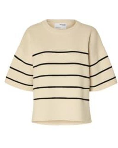 SELECTED Short-sleeved Knitted Top Xs - Natural