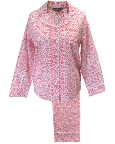 Lime Tree Design Cotton Block Print Pyjamas - Pink