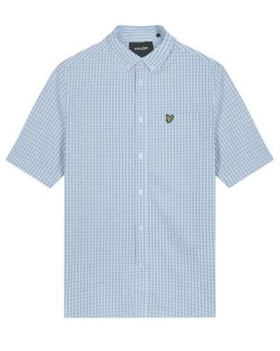 Lyle & Scott & Short Sleeve Slim Fit Gingham Shirt Light White S - Blue