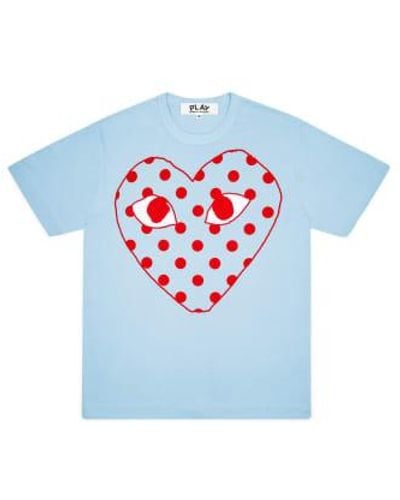Comme des Garçons Play Womens Bright Spotted Heart T Shirt - Blu