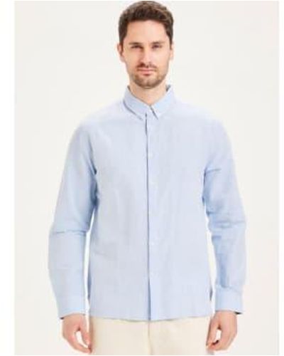 Knowledge Cotton Camisa botón lino alerce - Azul