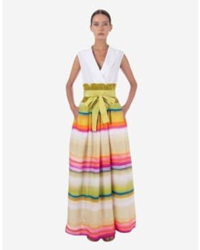 Sara Roka Aretty Shirt Style Multi Stripe Long Dress Col Multi - Bianco