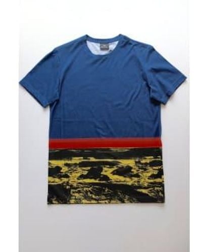 PS by Paul Smith Cotton T-shirt With 'landscape' Print Hem Detail L - Blue