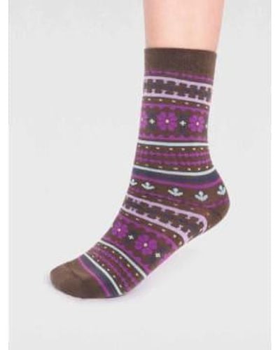 Thought Moss Spw801 Waverly Gots Organic Cotton Pattern Socks - Purple